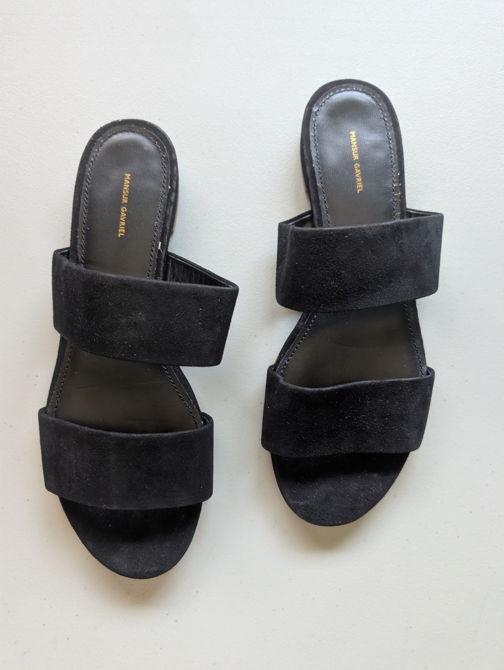Defect New Mansur Gavriel Suede Double Strap Flat Sandal Size 38 Black